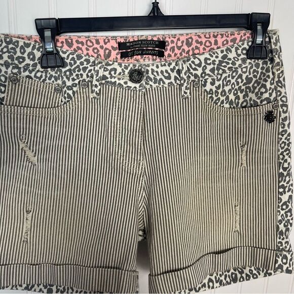 Maison Scotch Jean Shorts Size 25 Stripes Leopard Multicolor Casual - Picture 2 of 9
